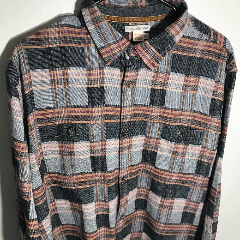 Carbon 2 Cobalt Plaid Flannel Long Sleeve Mens Size Large Tall